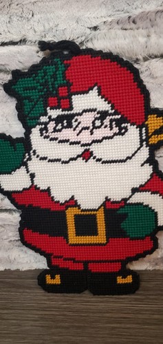 Kitchy Christmas Canvas Embroidered Decoration Santa Claus Mrs. Claus Vintage - Picture 2 of 6