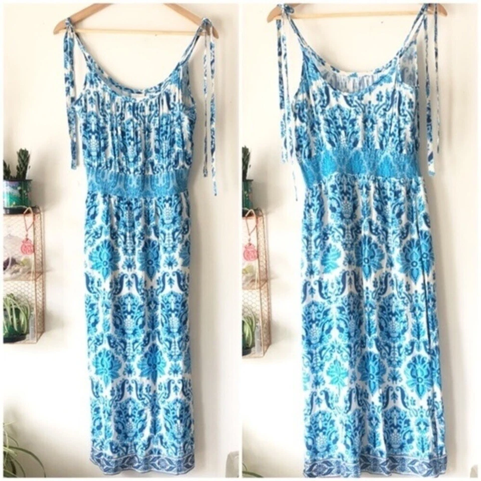 Maxi Vestido Anthro Plenty de Tracy Reese Azul Motivo Barroco Talla Pequeña Pequeño Foto 2 de 4