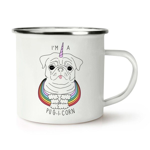 I'm A Pugicorn Regenbogen Retro Emaille Becher Tasse - Einhorn Hund Welpe Lustig-image