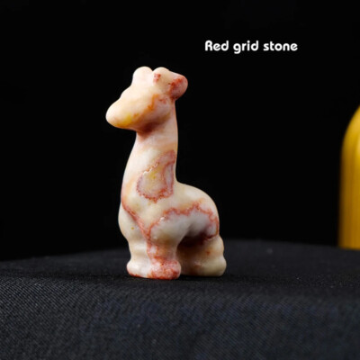 Natural Carved Fawn Red Grid Stone Quartz Crystal Healing Animal Gem Decor Gift