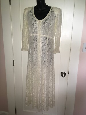 Vintage All That Jazz Women's Cream 3/4 Sleeves Scoop Neck Dress Sz 13/14 NICE!