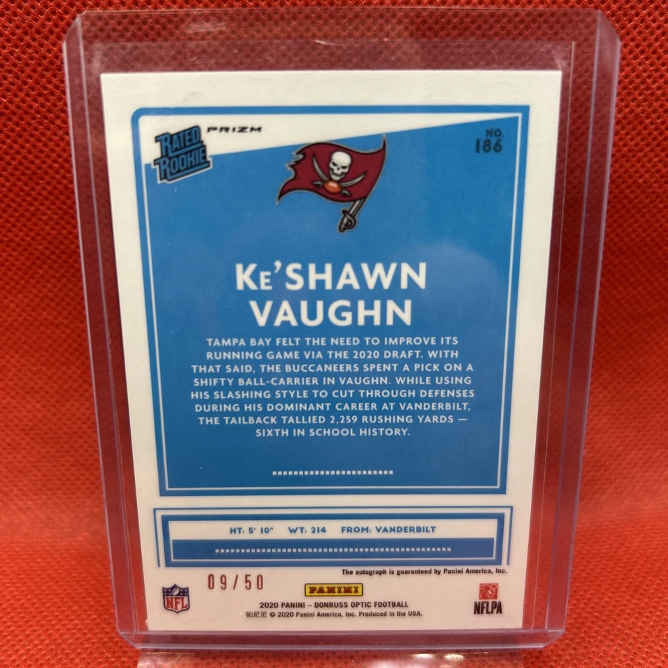 2020 Donruss Optic Rated Rookies Red Prizm /50 Ke'Shawn Vaughn Rookie Auto RC - Image 3 of 3