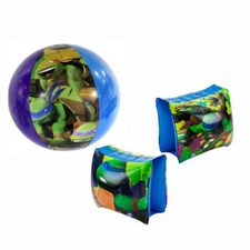 Ninja Turtles Kids Boy Inflatable Swim Arm Floats Floaties & Pool Beach Ball Set