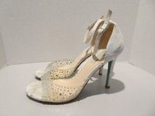 Betsy Johnson Cream Clear Rhinestone Heels Shoes Ankle Strap Size 10 Party