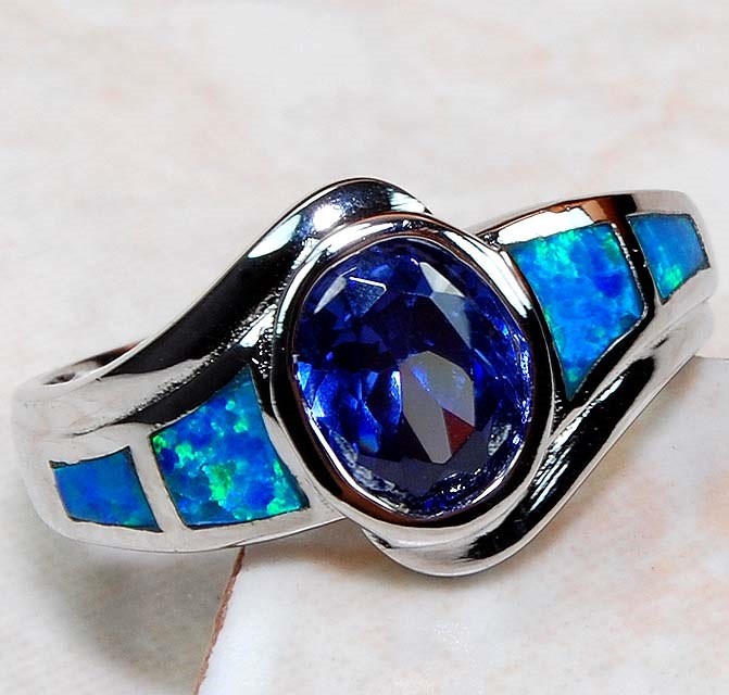 Australian Opal Inlay 925 Solid Sterling Silver Ring Sz 6 GA4-2