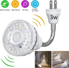 LED Sensor Night Light Motion-Activated AC Outlet Plug-In Wall Stair Lamp Indoor