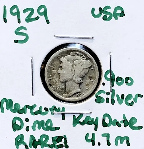 1929 S Mercury Dime XF - .900 Silver US Coin - Key Date Low Mintage 4.7m