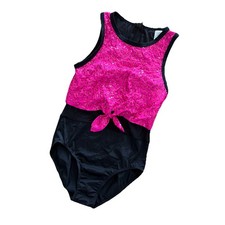 WEISSMAN  Dance Costume Leotard Pink Sequin Mesh Mid Tie Front Child Size LC