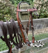 Bitless Hackamore Rawhide Bosal and Mecate Rein Complete Set New Horse Tack