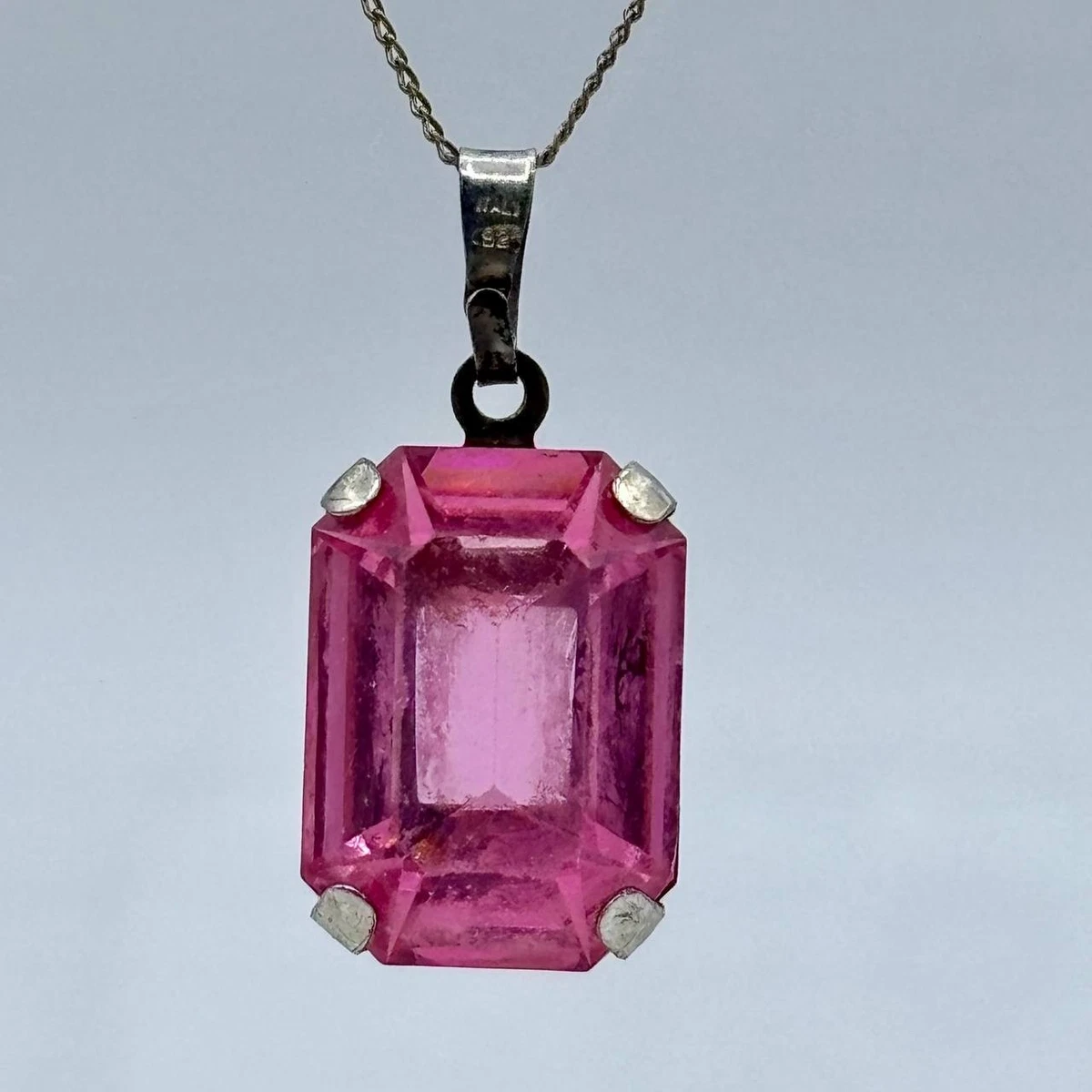 Ciondolo in pietra preziosa rosa Kunzite, fatto a mano, placcato in