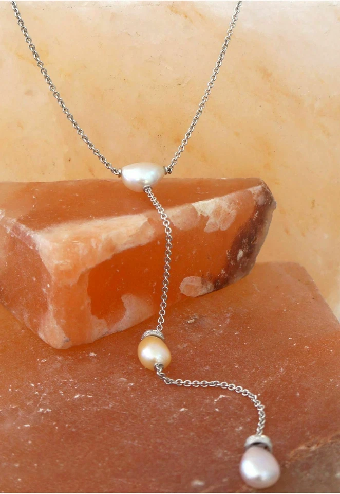 BUNDA ювелирных изделий 18K редкая Кеши и барокко сердце жемчуг бриллиант Lariat ожерелье - Изображение 4 из 4