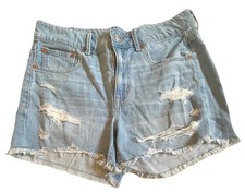 American Eagle Tomgirl Blue Denim Shorty Shorts Women s Size 2 Distressed