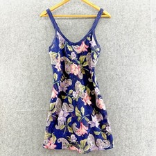 VINTAGE Angelique Chemise Lingerie Slip Dress Womens S Navy Floral Semi Sheer