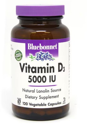 Worldwide 2 X Bluebonnet Nutrition Vitamin D3 -- 5000 IU - 120 Vegetable Capsu
