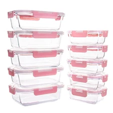 10 Pack Glass Food Storage Containers, Glass Meal Prep Containers with Lids L...