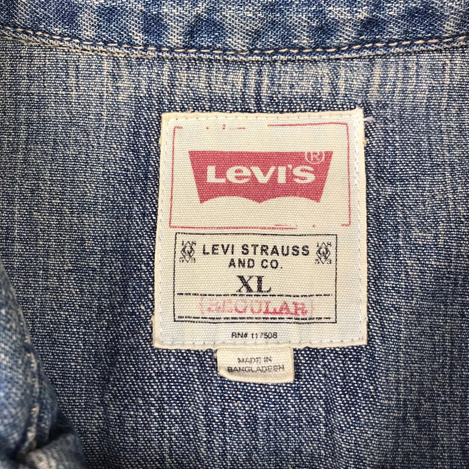 Camisa Levis Denim Western Para Hombres XL Azul Jean Perla Snap Manga Larga Chamarra Foto 3 de 4