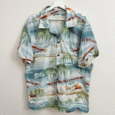 Vintage Ocean Pacific Short Sleeve Button Front Hawaiian Shirt Men's Large Blue