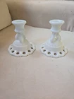2 PC Vintage Pair Westmoreland 1950s Milk Glass Doric Lace Candlestick Holders
