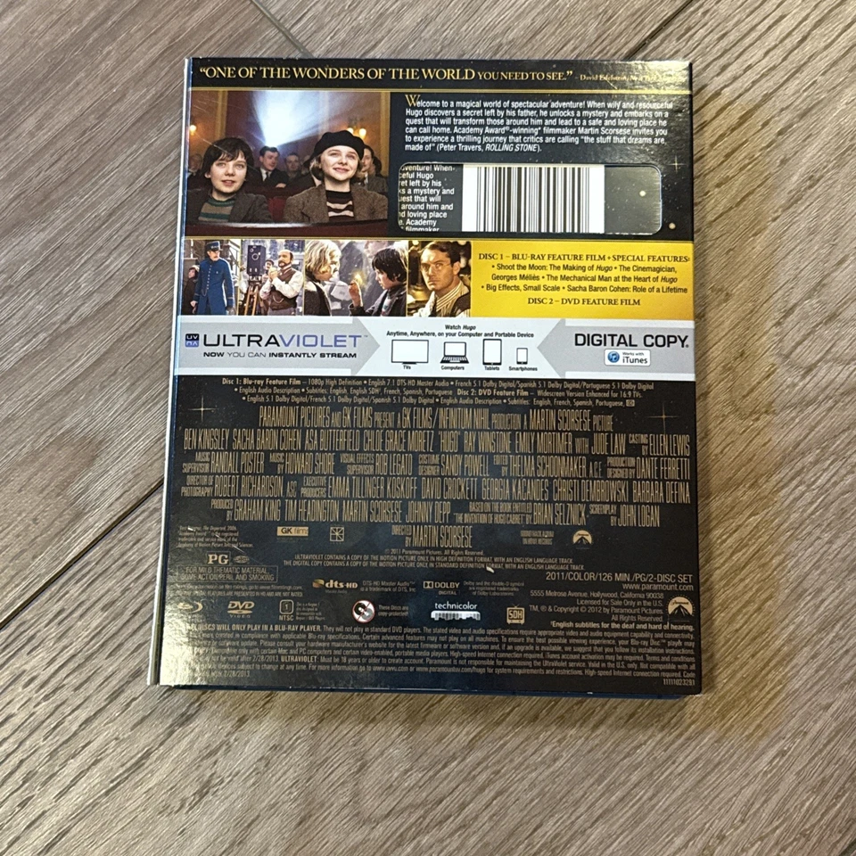 Hugo Blu ray + DVD Movie Limited Edition Slipcover Martin Scorsese Family Kids - Image 2 of 2