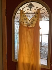 VTG ILGWU Nightgown Lingerie 100 Acetate Bright Yellow with floral bodice, Sz42