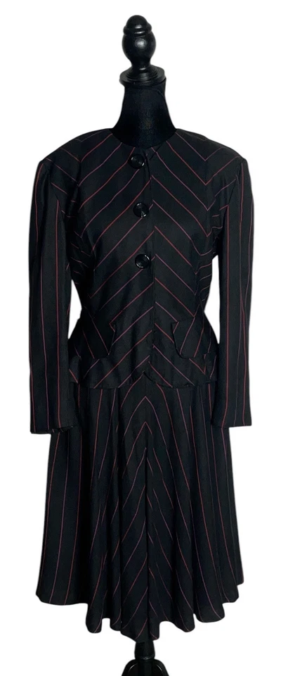 Raro Vestido Chevron Vintage Oscar de la Renta Mujer Manga Larga Negro Talla 8 Foto 2 de 4