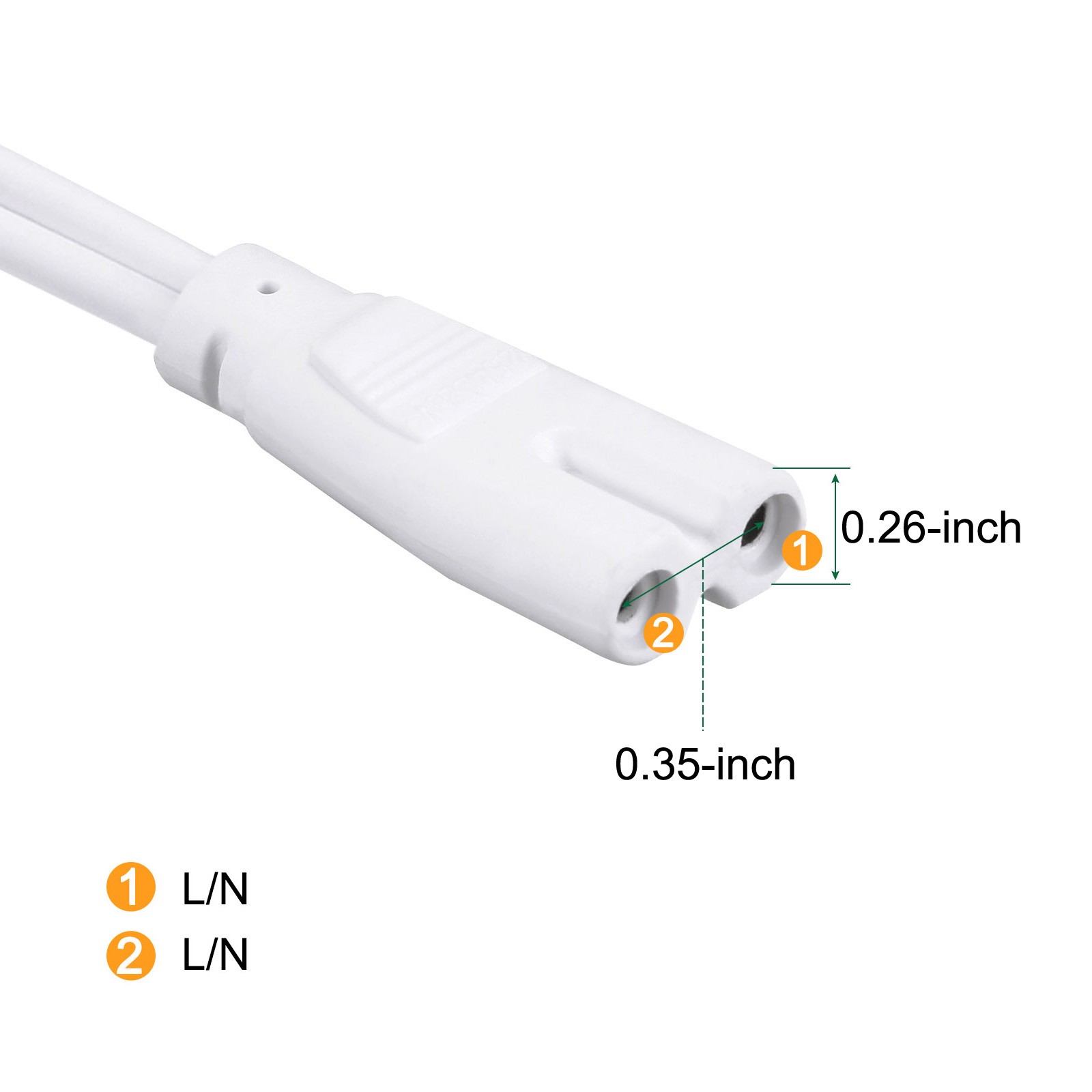 2Pcs Extension Power Cable T5 T8 LED Tube On-Off Switch White 3 Pin 9.84ft