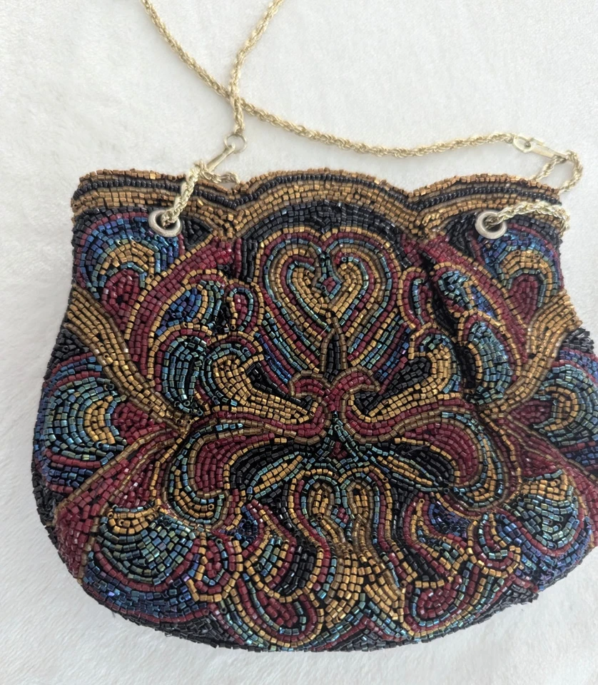 VINTAGE Intricate Design BEADED EVENING BAG PURSE CLUTCH Made Hawaii Multi-Color - Image 2 of 4