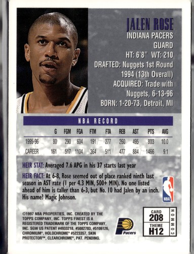 1996-97 Finest #208 Jalen Rose - Picture 2 of 2