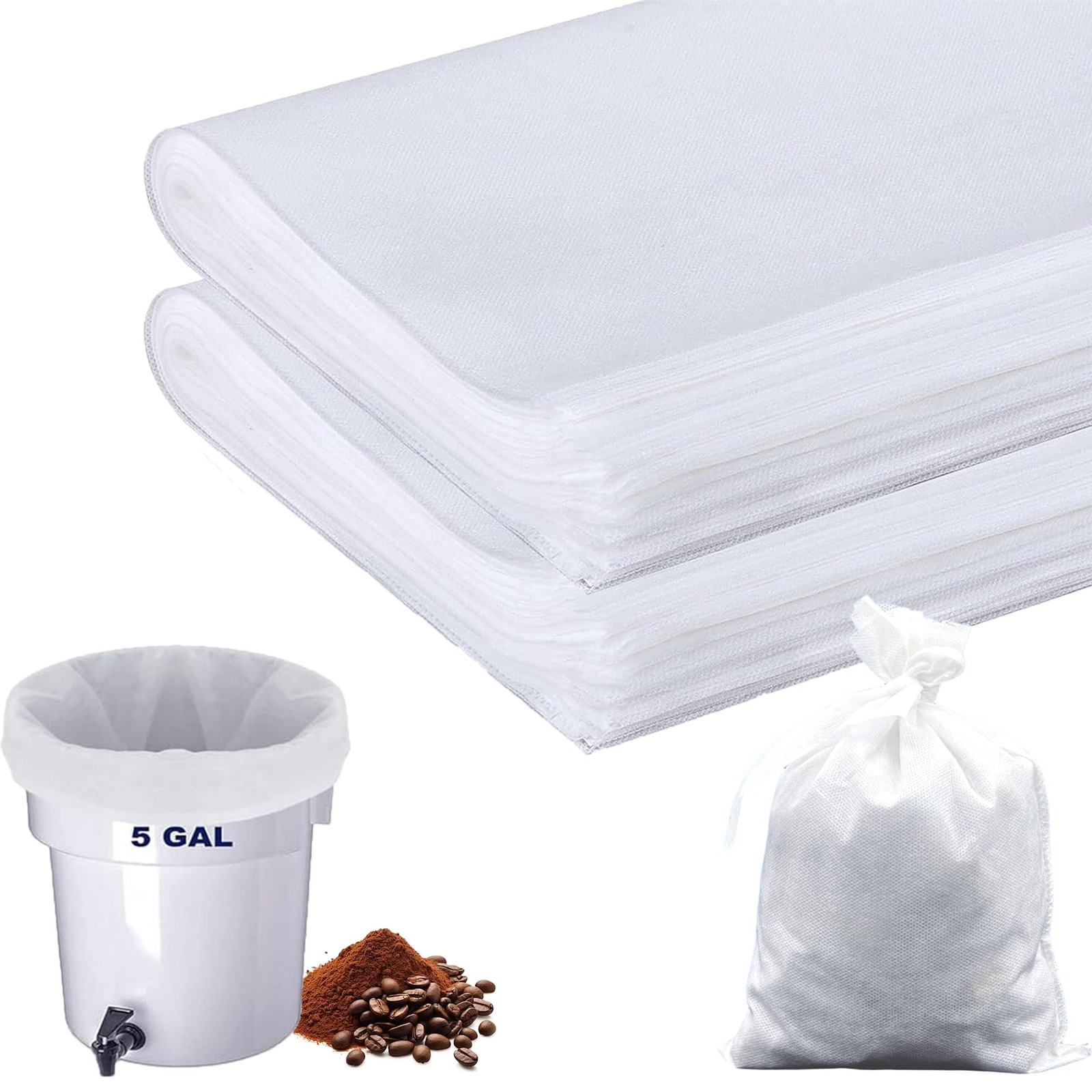 50 Pack Commercial Cold Brew Coffee Filters for 5 Gallon Buckets, 20" X 20" C...