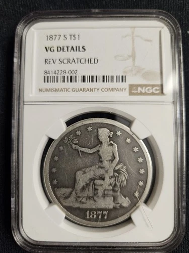 1877-S Trade $1 Dollar Coin NGC VG DETAILS  REV SCRATCHED    Lot #328