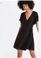 Madewell Cape-Sleeve Mini Dress in Metallic Dots 6 Black Romantic Whimisgoth NWT