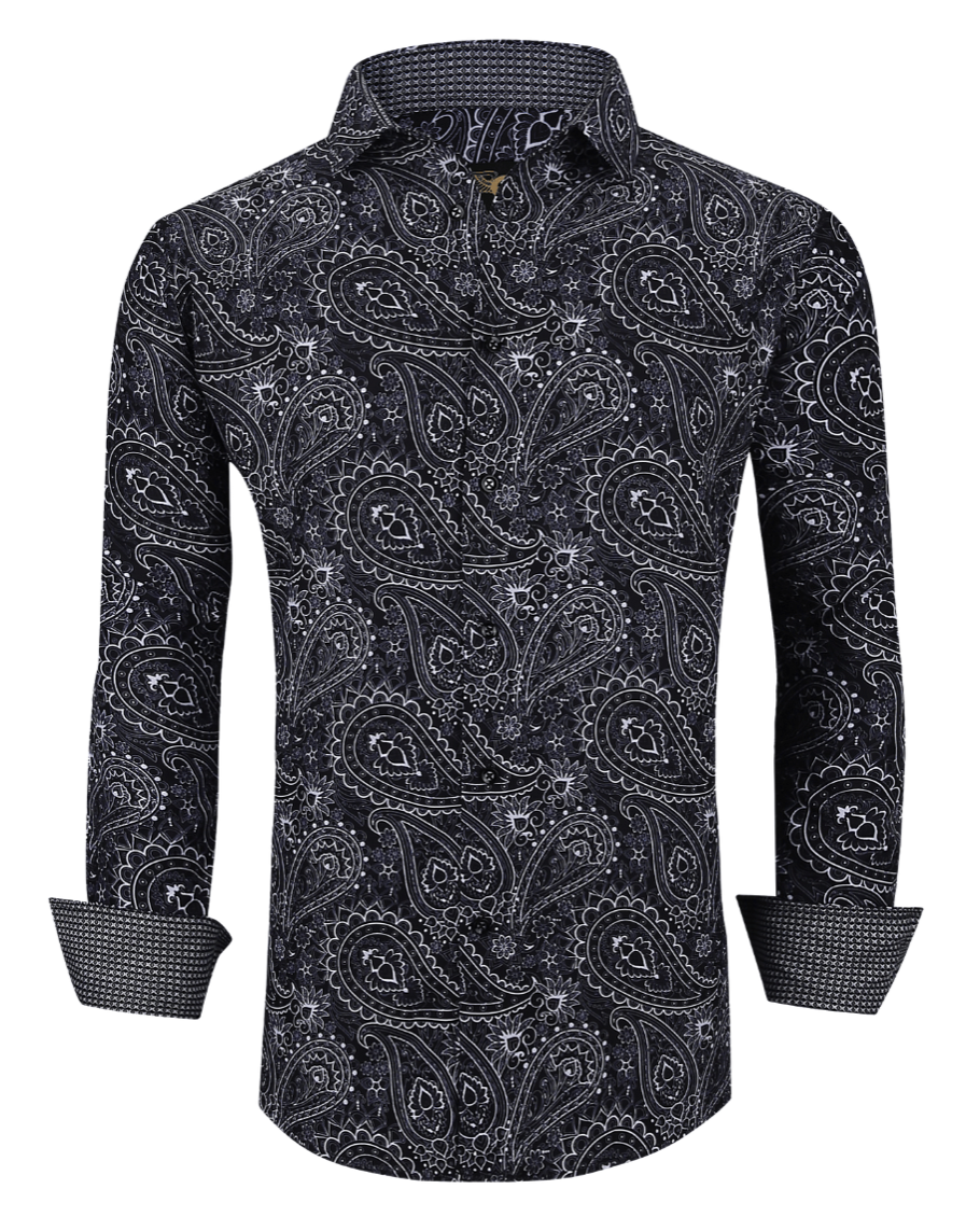 Men's Paisley Print Slim Fit Long Sleeve Casual Button Down Shirt