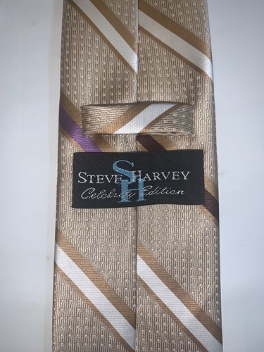 STEVE HARVEY Collection Men's Silk Necktie Purple Stripes Width 4" Length 61" - Picture 2 of 6
