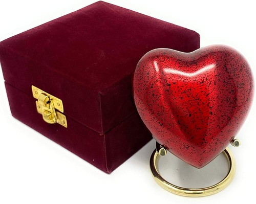 Red Heart Keepsake Urn - Mini Ash Urn with Free Premium brass Stand Ashes - Picture 7 of 7
