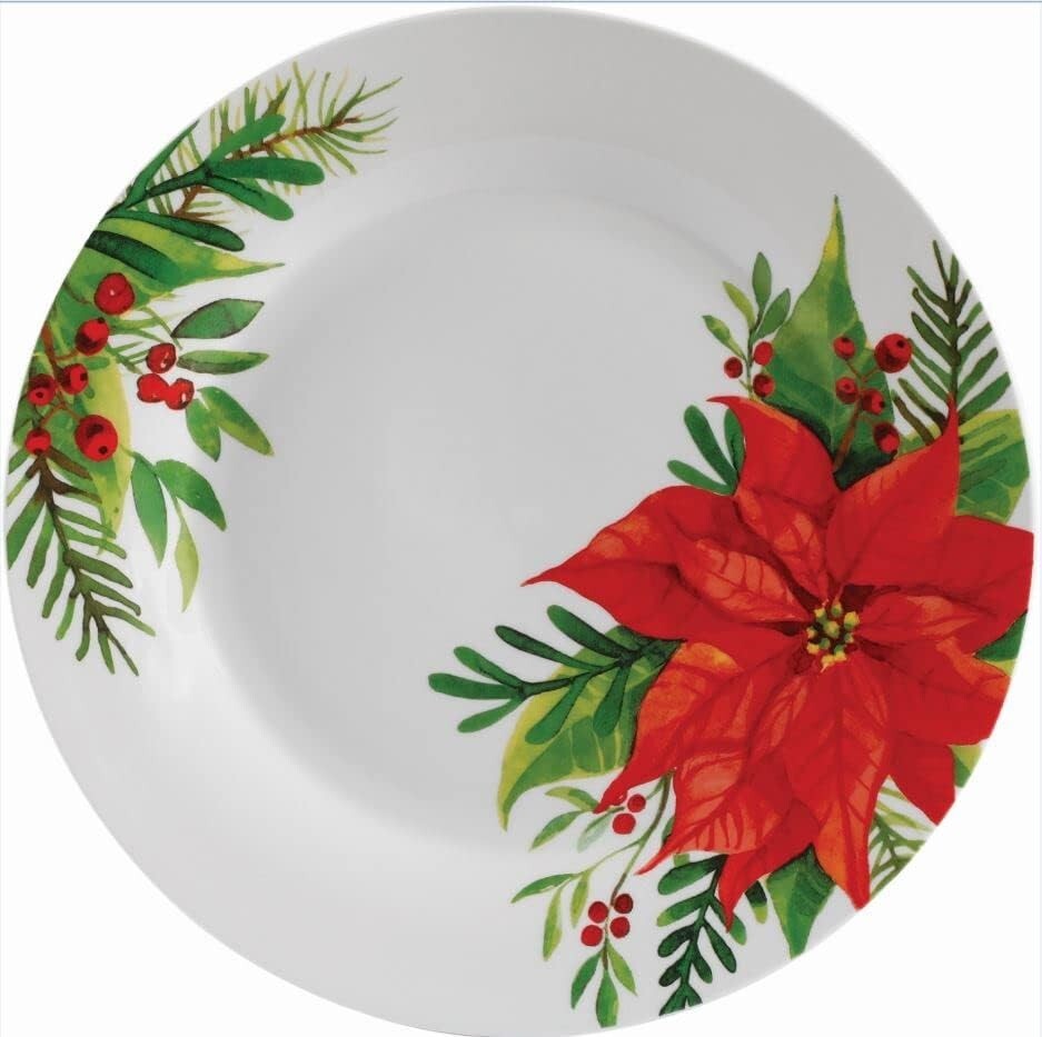 Gibson Home Poinsettia 16-pc Porcelain Christmas Dinnerware Set for 4 2DAY SHIP