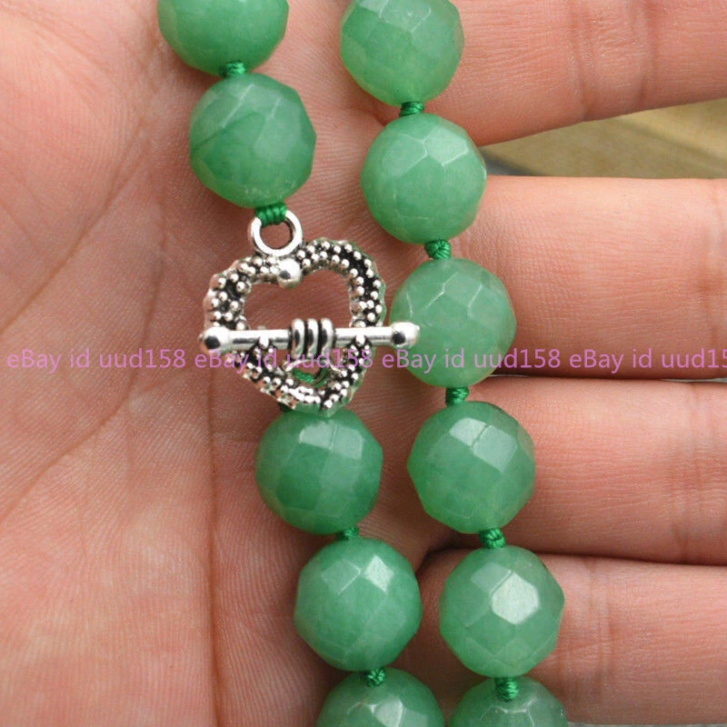 Collar de cuentas redondas de aventurina natural facetada de 12 mm broche de plata tibetana de 18"" Foto 2 de 4