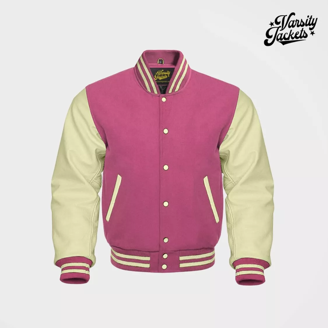 Mens pink top varsity jacket