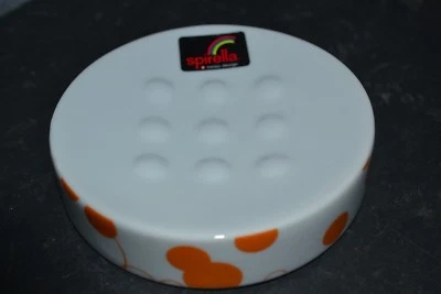 accessoire salle de bain porte savon spirella orange/blanc en céramique - Photo 1/4