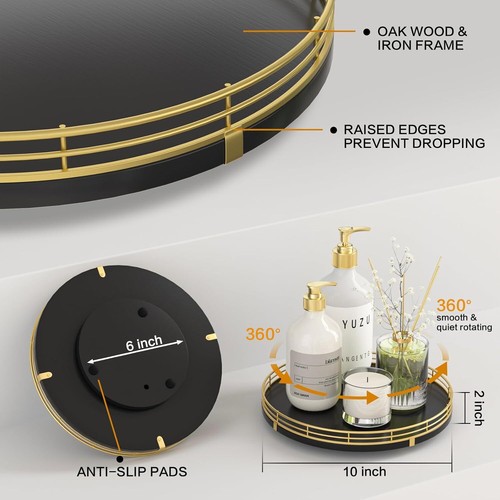 10" Oak Wood Lazy Susan Turntable Organizer - Dining Table Pantry Countertop - Picture 5 of 9