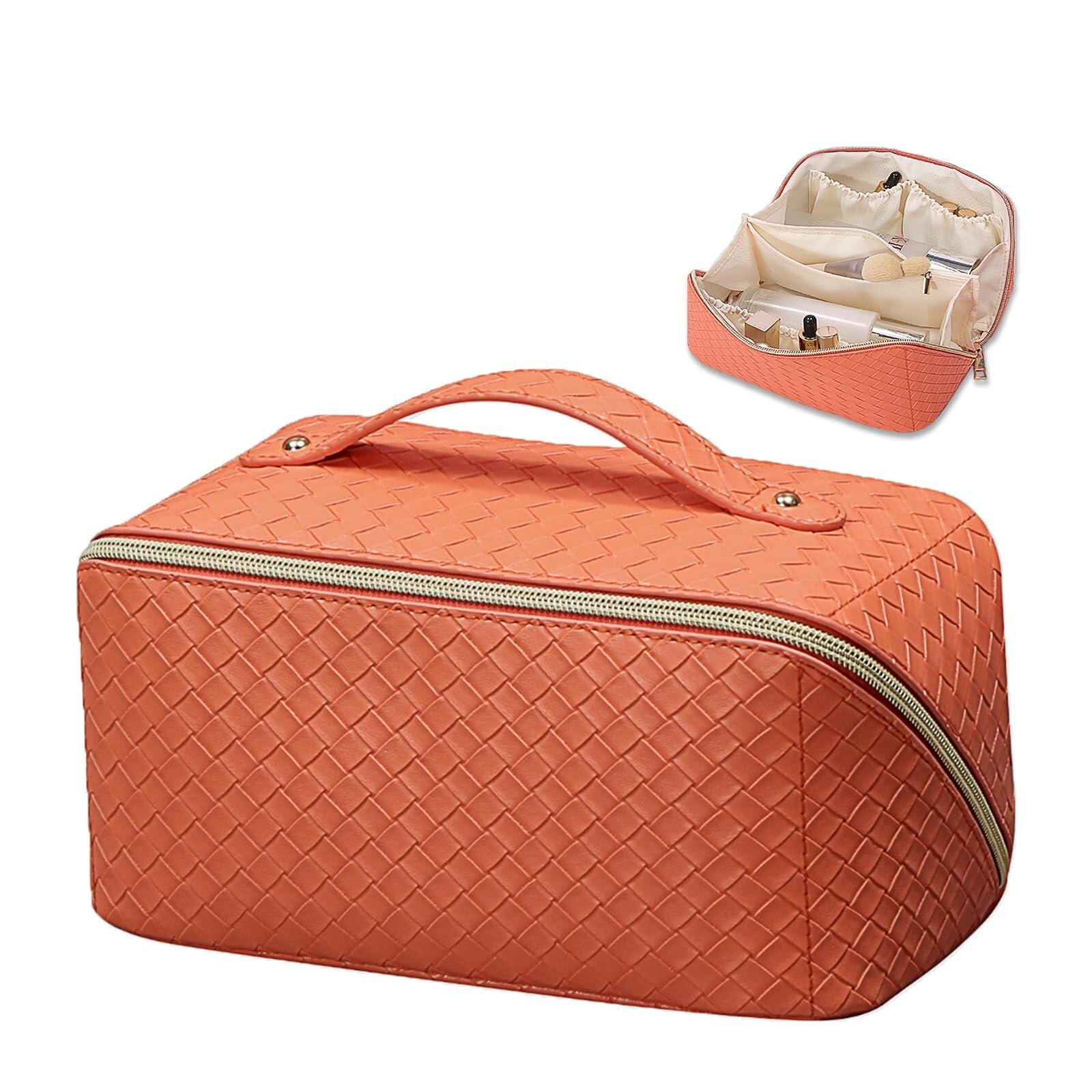 Large Waterproof PU Travel Makeup Bag with Compartments-image