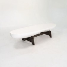 2020 Thomas Bina Danica Coffee Table in White Lacquer and Reclaimed French Oak