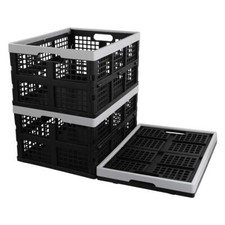 28 L Black Plastic Collapsible Storage Basket 3pack Folding Crates Storage
