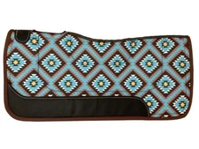 SADDLE PAD 31" x 32" x 3/4" Contoured Blue Aztec Nylon Print Top Felt Bottom