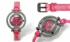 NEW Romilly 14027 Women's Reef Knot Coll Hot Pink Strap Black Case Unique Watch