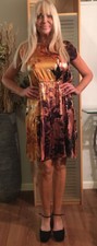 Alice Olivia Dress Yellows Oranges Bronze Sleeveless Flowing Bottom Sz S Silk