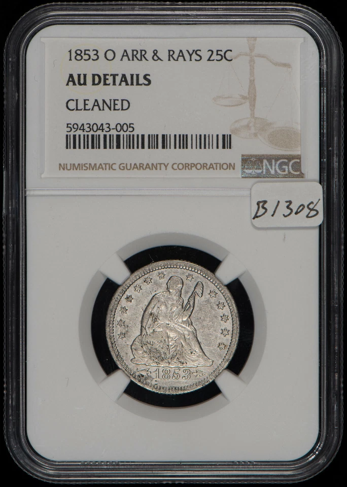 1853-O A&R 25c Seated Liberty Quarter - Strong Detail - NGC AU Dets - SKU-B1308 - Image 2 of 4