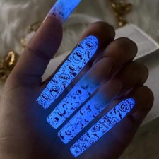 Extra Long Night Light Halloween Press on Nails 24Pcs Fake Nails Stick Women New