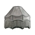 Traditional Victorian Empire Lampshade in Soft Dove Grey Velvet with Tassels ...