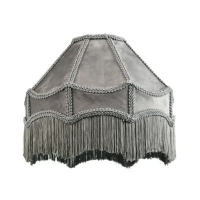 HAPPY HOMEWARES Traditional Victorian Empire Lampshade in Soft Dove Grey Velvet with Tassels ...