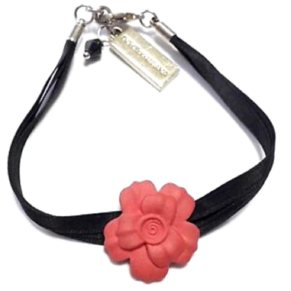 ✨NUEVO DOLCE & GABBANA Pulsera Rosa Camelia Floral Rojo Negro Logo + Bolsa de Terciopelo Foto 2 de 4